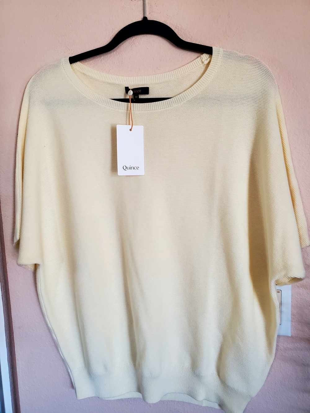 Quince Women's Short-Sleeve Cotton Knit Sweater in Pale Yellow. Sz M - NEW